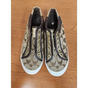 Coach Leather-Trim Slip-On Sneakers 6B. Like new